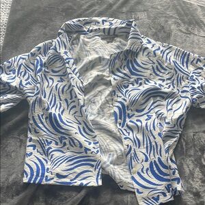 Primark Blue and White Patterned Blouse